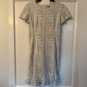 Ann Taylor Textured Gray Midi Dress with Ruffle Bottom